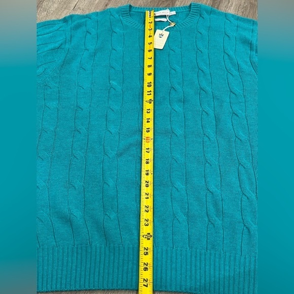 NWT Peter Millar XL 100% Cashmere Cable Knit Teal Super Soft Crewneck Sweater - Picture 11 of 13